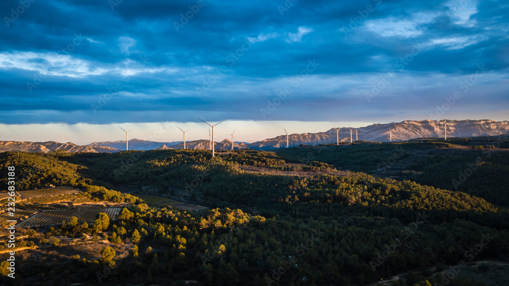 Wind Turbines on a mountain in Catalonia Spain