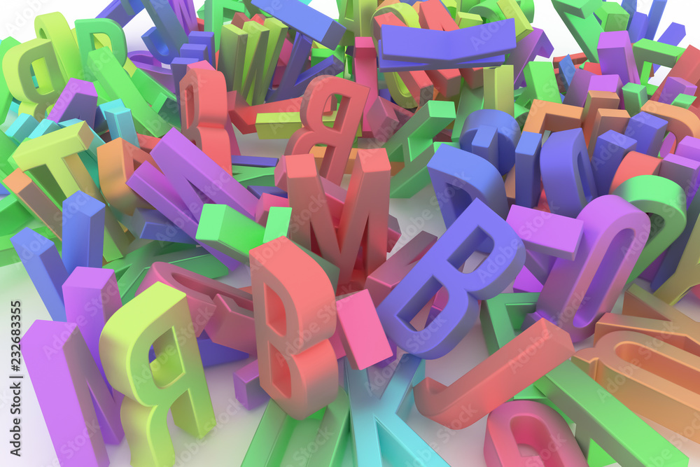 Fototapeta premium Alphabet, letter of ABC. Good for web page, wallpaper, graphic design, catalog, texture or background. Caption, learn, modeling & creativity.