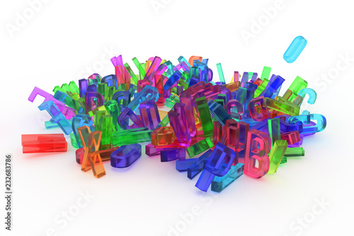 Background abstract CGI typography, letter of ABC, alphabet good for design. Business, rendering, pile & education.