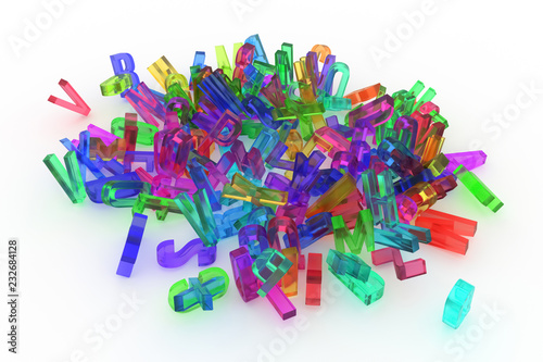 Background abstract CGI typography, letter of ABC, alphabet good for design. Kindergarten, education, pile & stack.