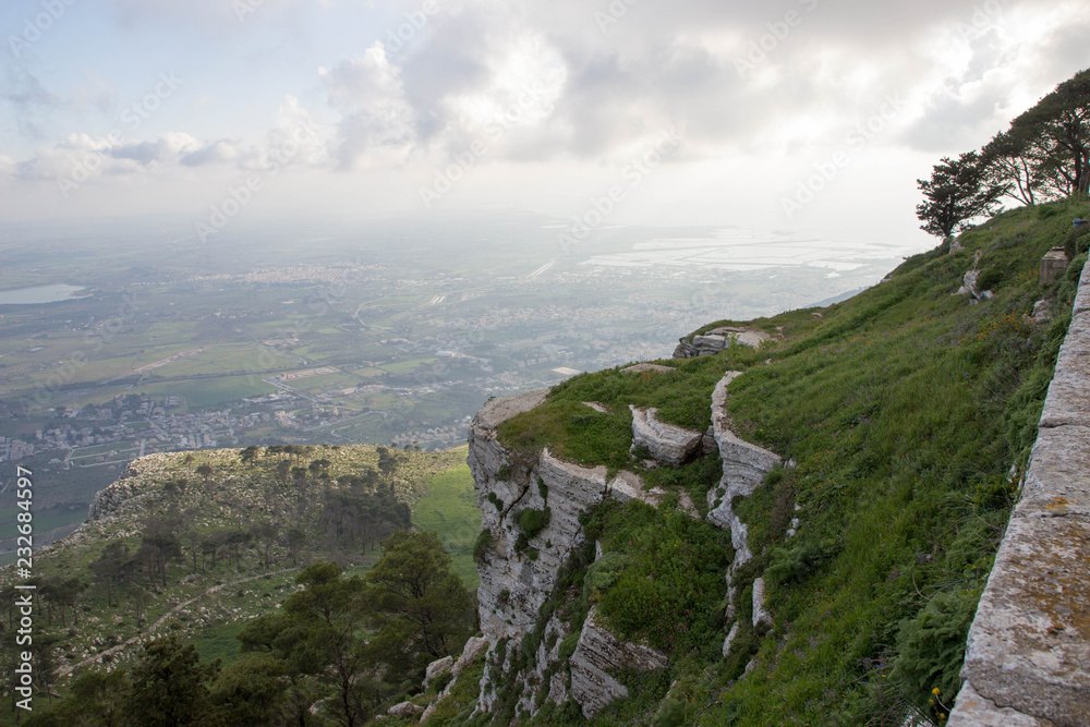 Cliff overlooking Sicilian landscape