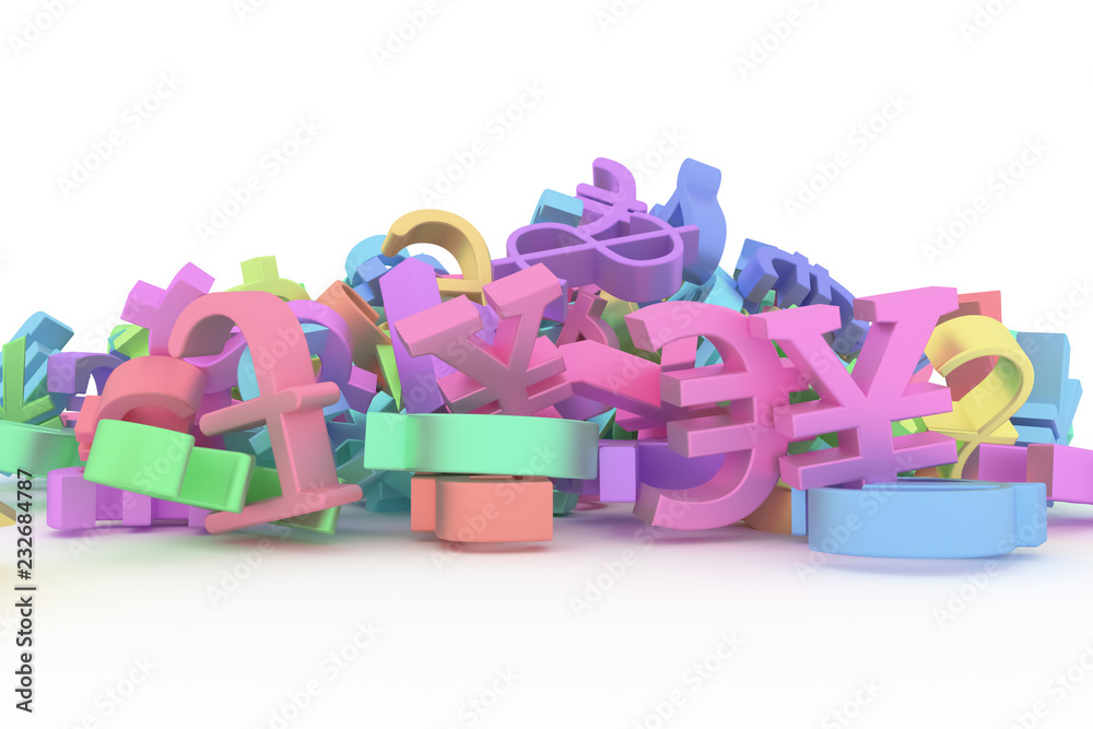 Naklejka premium Background abstract CGI typography, currency sign for money or profit good for design. Pile, wallpaper, pattern & business.