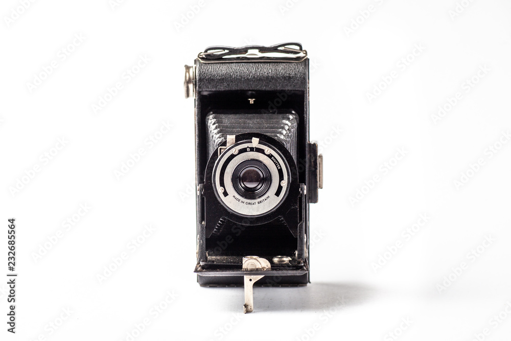 Vintage Folding Camera on white background