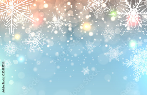 Christmas background with snowflakes and lights
