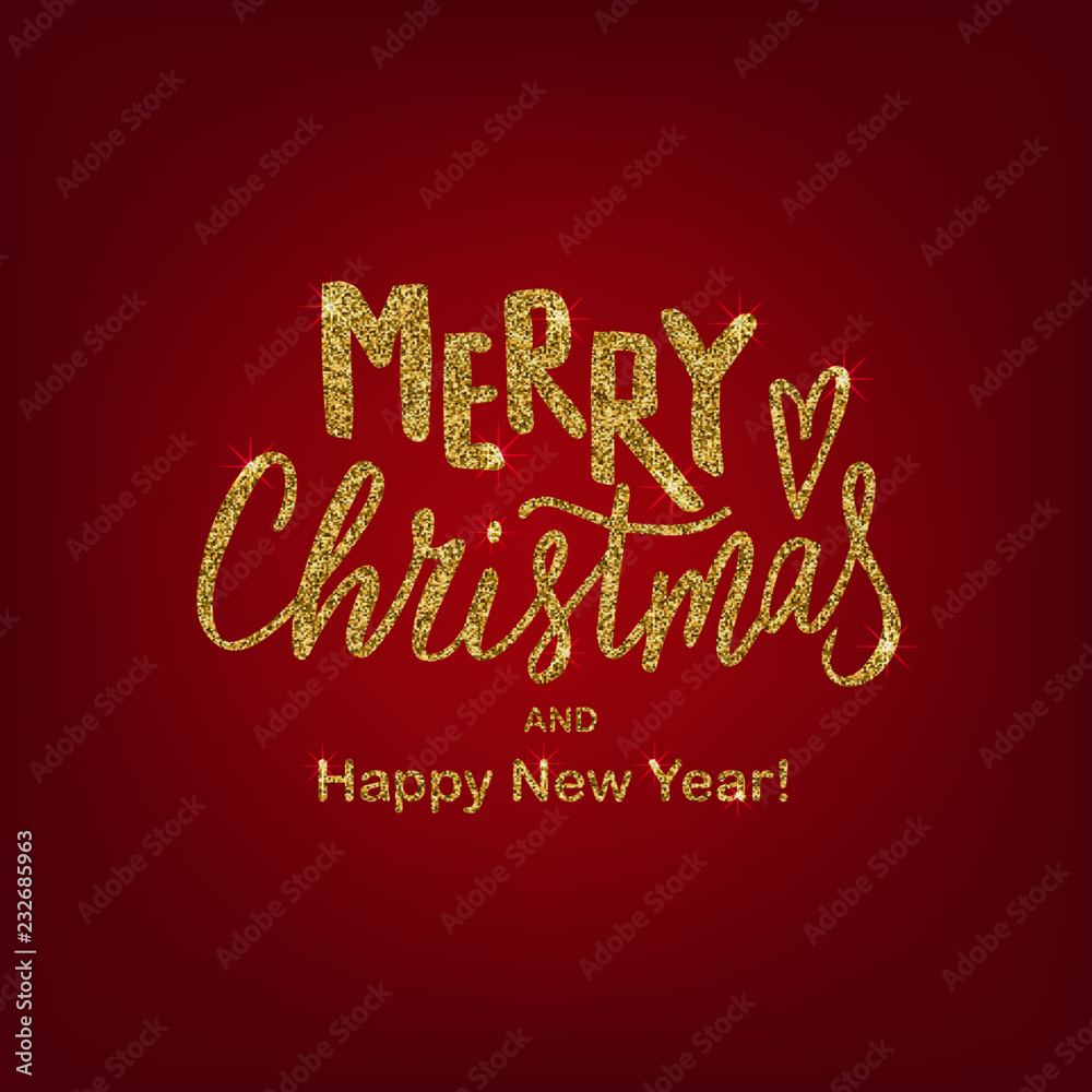 Merry Christmas text on textured background. Hand lettering typography for Happy New Year holidays greeting card, invitation, banner, postcard, web, poster template. Vector illustration.