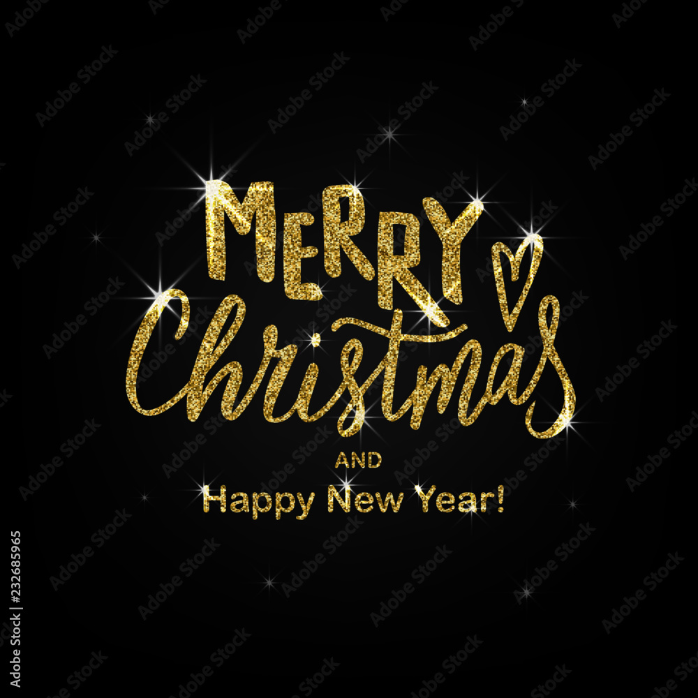 Merry Christmas text on textured background. Hand lettering typography for Happy New Year holidays greeting card, invitation, banner, postcard, web, poster template. Vector illustration.