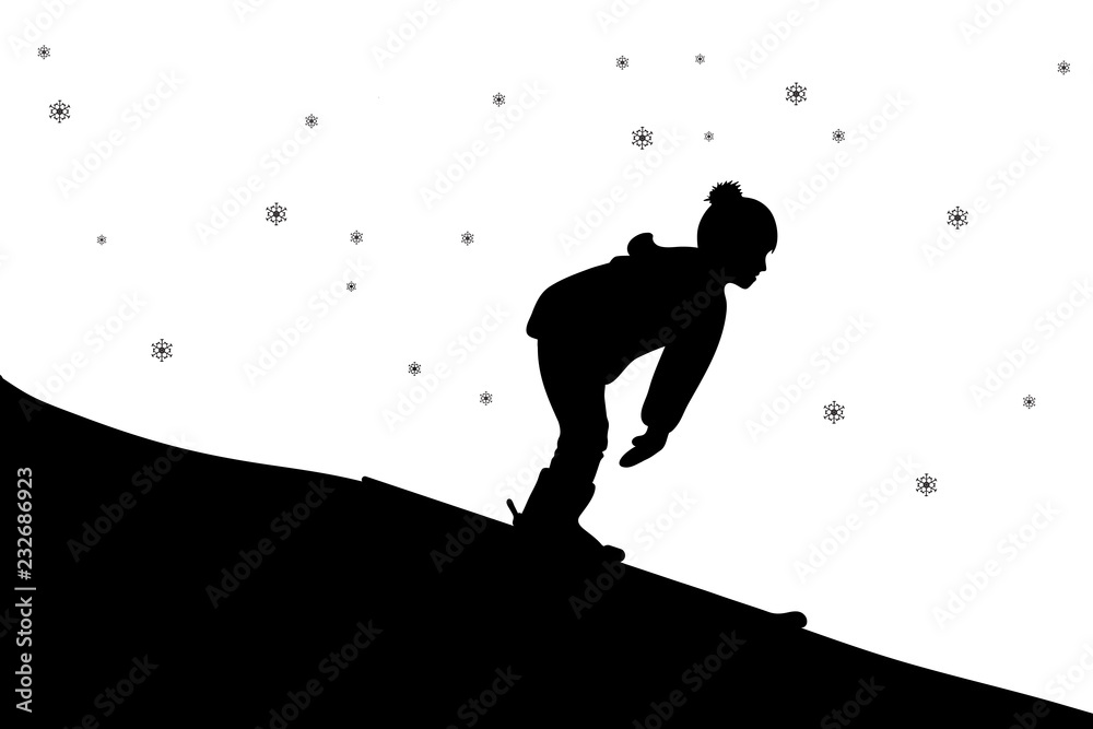 Vector silhouette of boy who skiing.