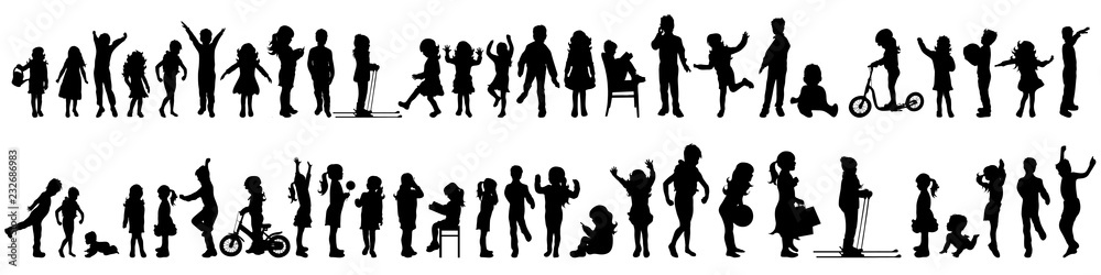 Vector silhouette of set of children. - obrazy, fototapety, plakaty 