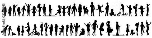 Fotografie, Obraz Vector silhouette of set of children.