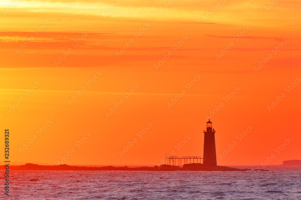 The Portland Ram Island Ledge Light  Under Beautiful Sunrise Skies, Portland,Maine, USA