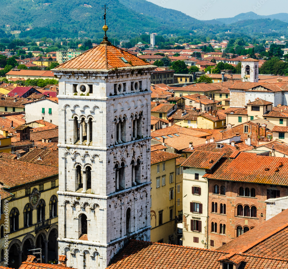 panoramic top view of old town of Lucca 