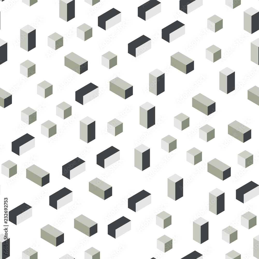 Light Gray vector seamless, isometric pattern in square style.