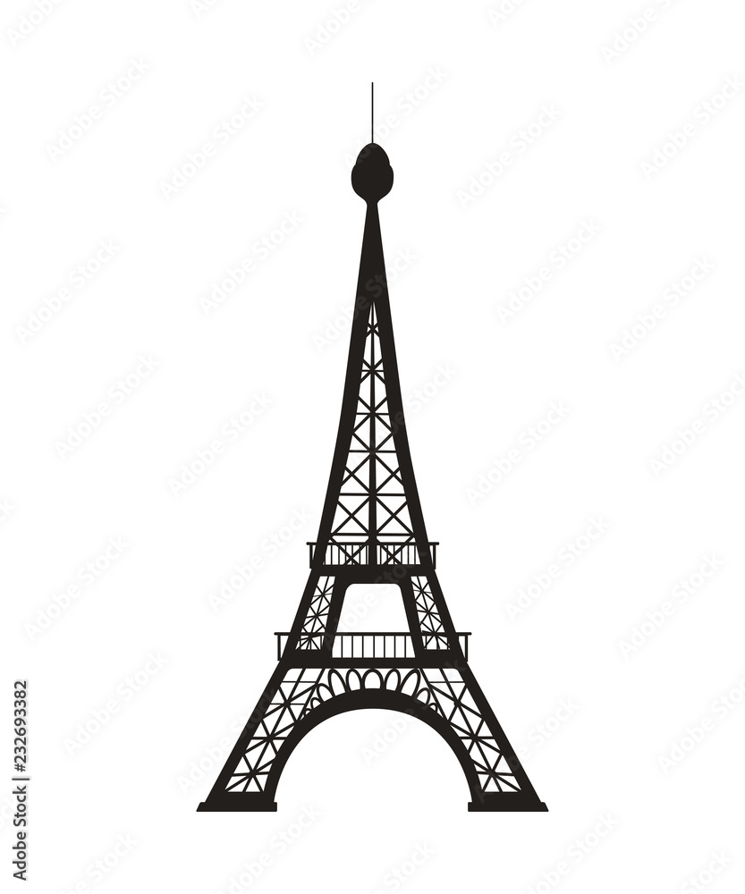 Obraz premium Eiffel Tower silhouette on white background