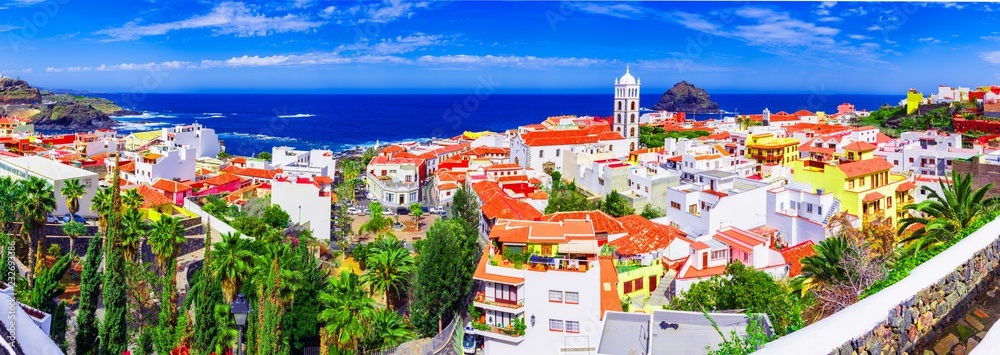 Garachico, Tenerife, Canary islands, Spain: Overview of the beautiful town of Garachico - obrazy, fototapety, plakaty 