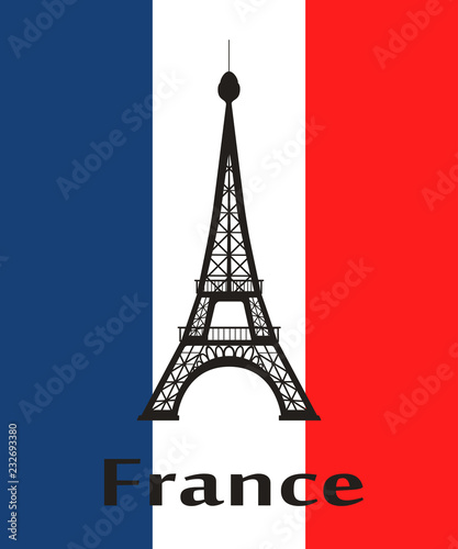 Eiffel Tower on background of colors of national flag