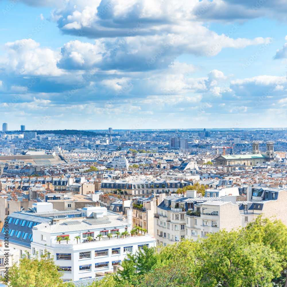 Panorama city of Paris from Montmartre. Beautiful travel cityscape Panorama city of Paris from Montmartre. Beautiful travel cityscape