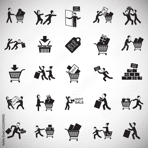 Black friday rush set on white background icons