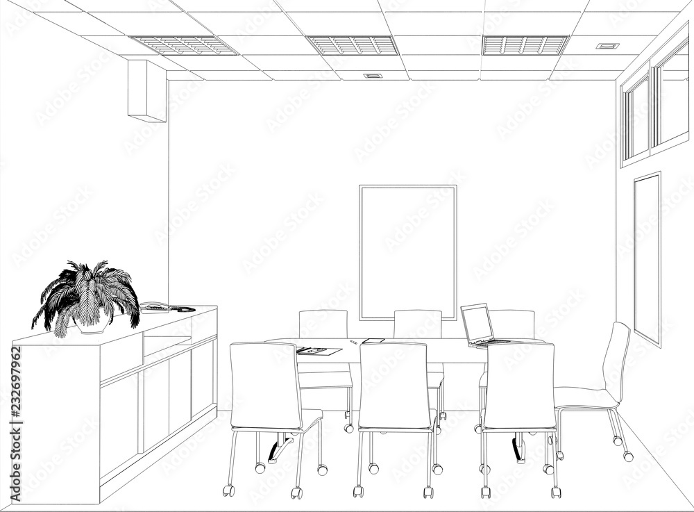 Fototapeta premium office contour visualization, 3D illustration, sketch, outline
