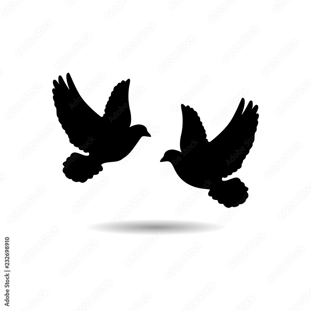Obraz premium Two black pigeons icon or logo