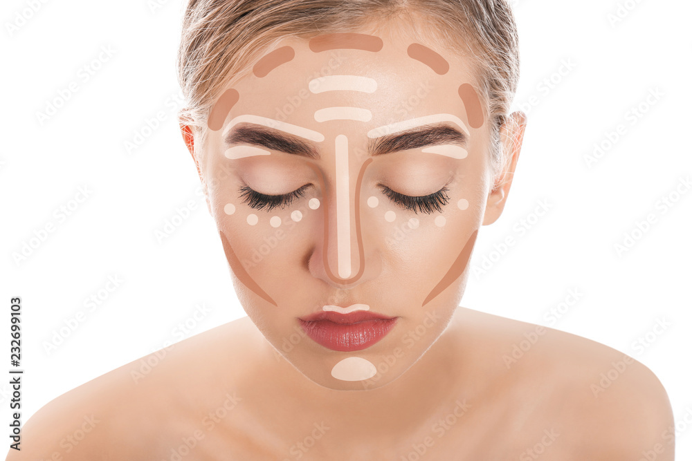 Young woman with natural eyelashes on white background Young woman with natural eyelashes on white background
