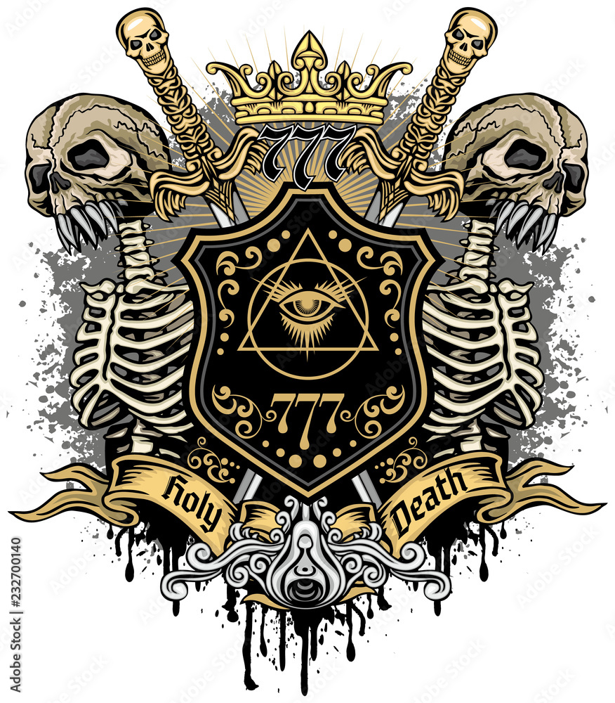Gothic coat of arms with skull, grunge vintage design t shirts
