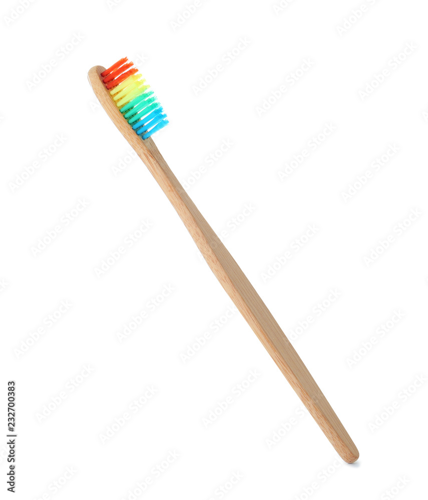 Bamboo toothbrush on white background. Dental care Bamboo toothbrush on white background. Dental care