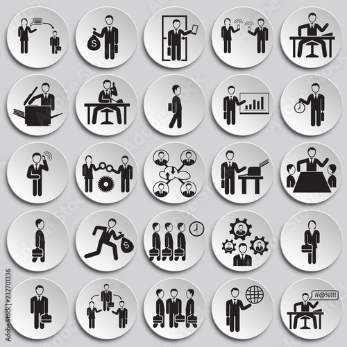 Business and teamworking set on plates background icons