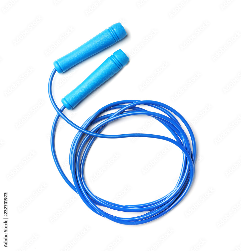 Jump rope on white background, top view Jump rope on white background, top view