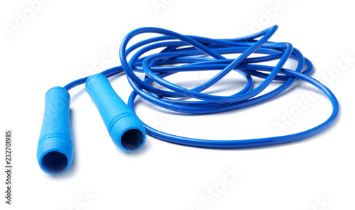 Jump rope on white background. Sports equipment