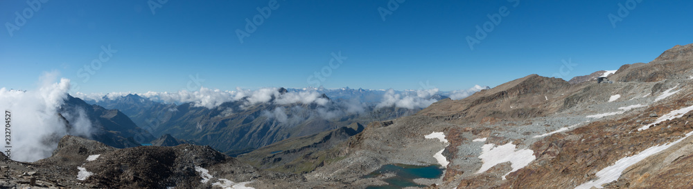 Panorama of Monte Rosa massif near Punto Indren. Alagna Valsesia area, Italy