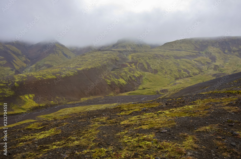 Fototapeta premium View to Thjofadalir valley in Iceland highlands. Cloudy summer day.