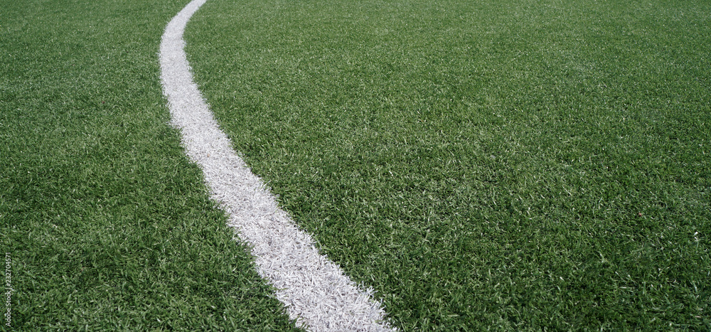 Football/soccer field. White diagonal line crossing the field. artificial grass Football/soccer field. White diagonal line crossing the field. artificial grass