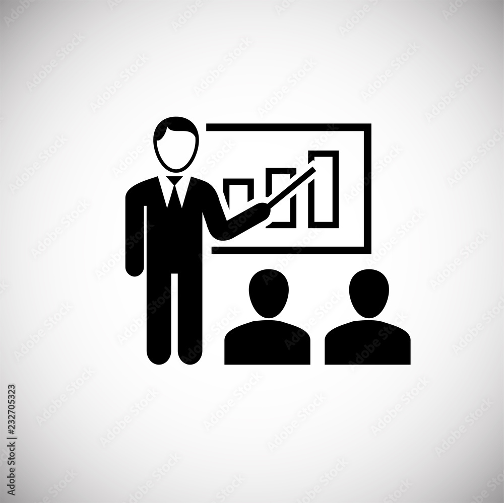 Businessman with presentation on white background icon Businessman with presentation on white background icon