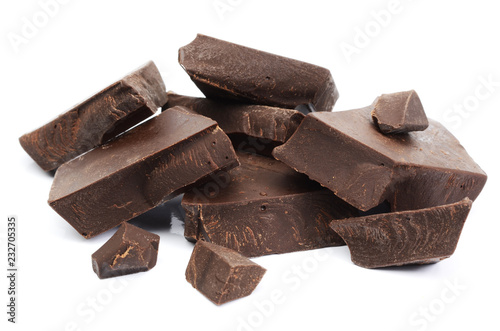 Dark Chocolate Bar, tablets with pieces isolated on white background