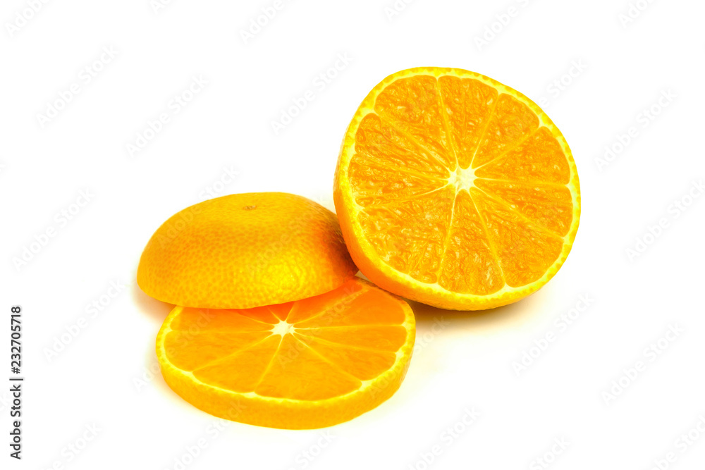 Isolated tangerines. Two mandarin orange fruits and peeled segments isolated on white background. Isolated tangerines. Two mandarin orange fruits and peeled segments isolated on white background.