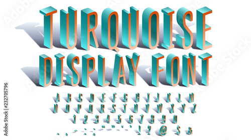 Turquoise Display Font - condensed mono-weight sans-serif, ISO-20 extruded and rendered, with shadow and character baseline