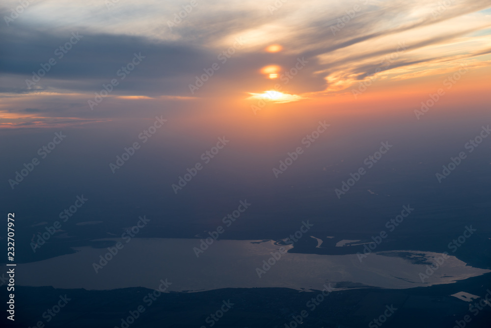 From the airplane window. Landscapes of the Krasnodar territory. Russia.