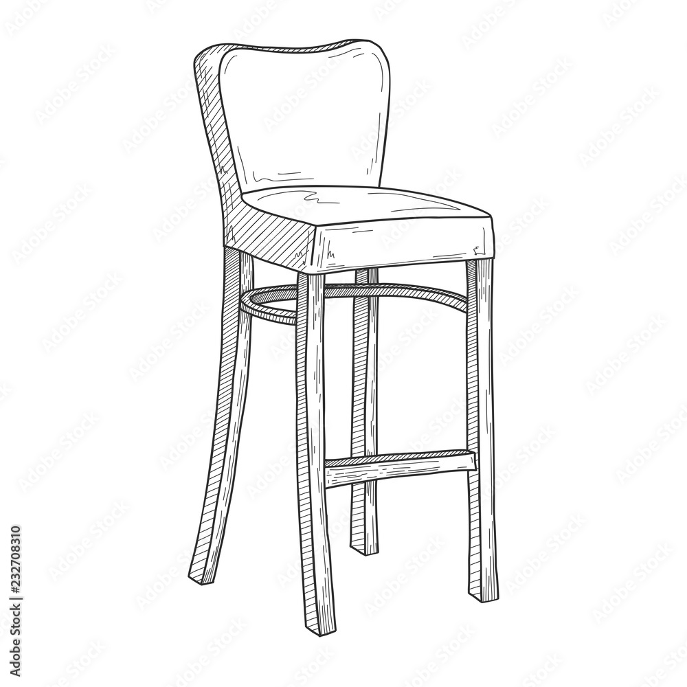 Sketch of bar chairs. High chair isolated on white background. Vector Sketch of bar chairs. High chair isolated on white background. Vector