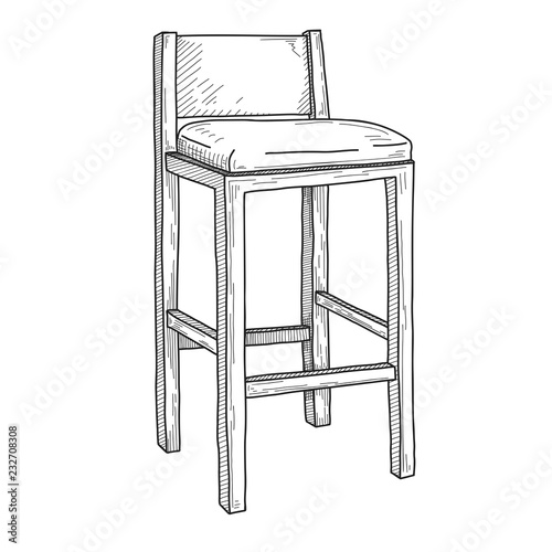 Sketch of bar chairs. High chair isolated on white background. Vector