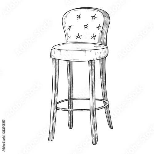 Sketch of bar chairs. High chair isolated on white background. Vector