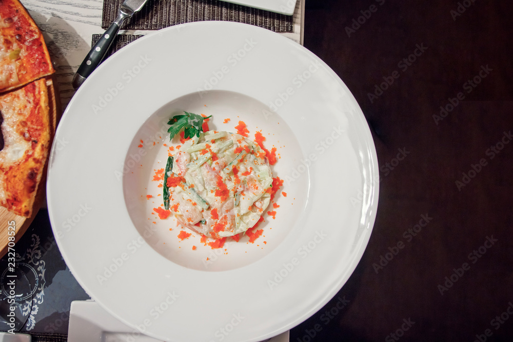 salad on a white plate. the view from the top