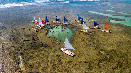 Aerial view of the natural pools of Porto de Galinhas beach of Pernambuco, Brazil