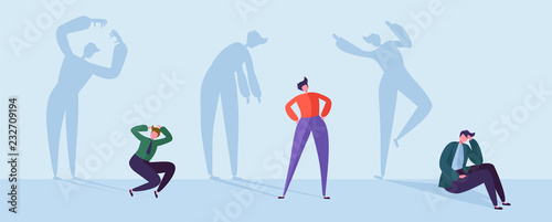 Scared Business People with Stressed Shadows. Male Characters with Silhouettes of Stressful Man. Depression, Stress, Frustration Concept. Vector illustration