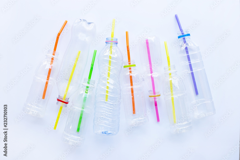 Plastic Waste Pollution, Plastic bottles, straws for recycle