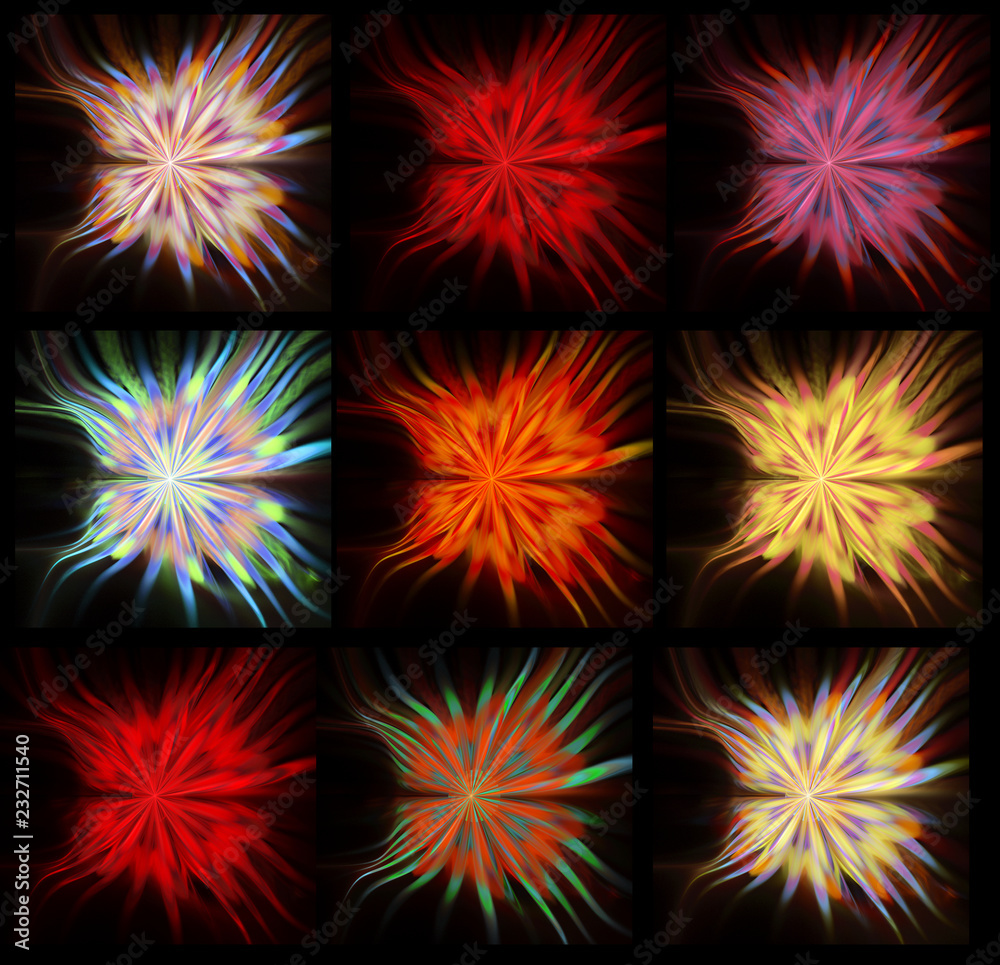 abstract colored flowers fractal isolated on black background abstract colored flowers fractal isolated on black background