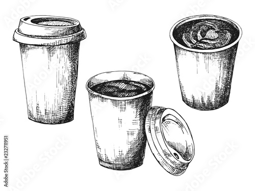 Sketch of a cup of coffee. Vector illustration of a sketch style.