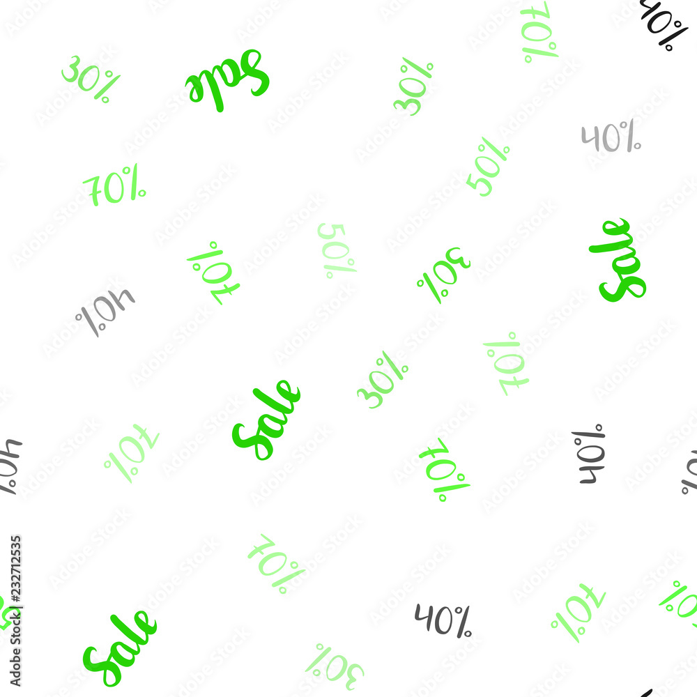 Light Green vector seamless pattern with 30, 40, 50 percentage signs.