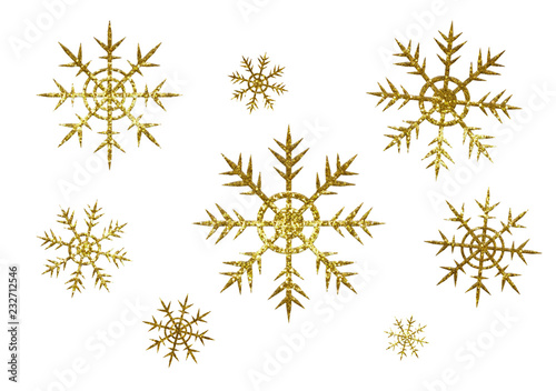 Set of golden glitter snowf...