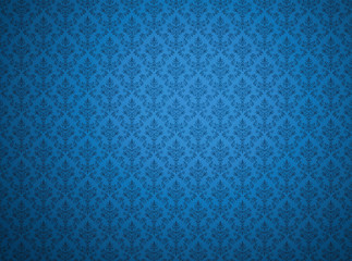 Blue wallpaper with damask pattern