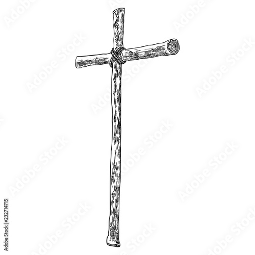 Hand drawn cross. Christian and catholic cross isolated on white background. Element for Holy week tradition or Good Friday. Vector.